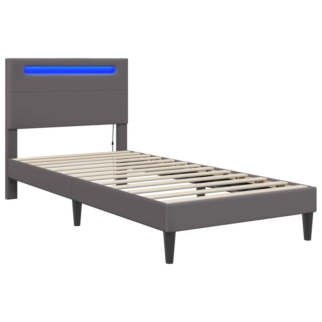 Bed Frame with LED Light Strips Gray 90 x 190 cm Faux Leather