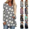 Women's Casual Long Sleeved V-neck Floral Print Long Loose T-shirt Top