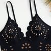 Navy Black Laser Cutting Flower Hollow One Piece Swimsuit and Skirt  Women Swimwear Skirt Bathing Suit Girls Summer Beachwear Dress