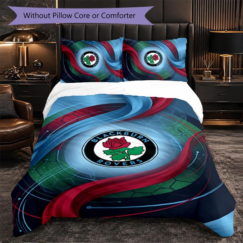 Blackburn Rovers Football 3 Piece Bedding Set Soft Duvet Cover Set with Pillowcases Printed Bedroom Decor Set for Home