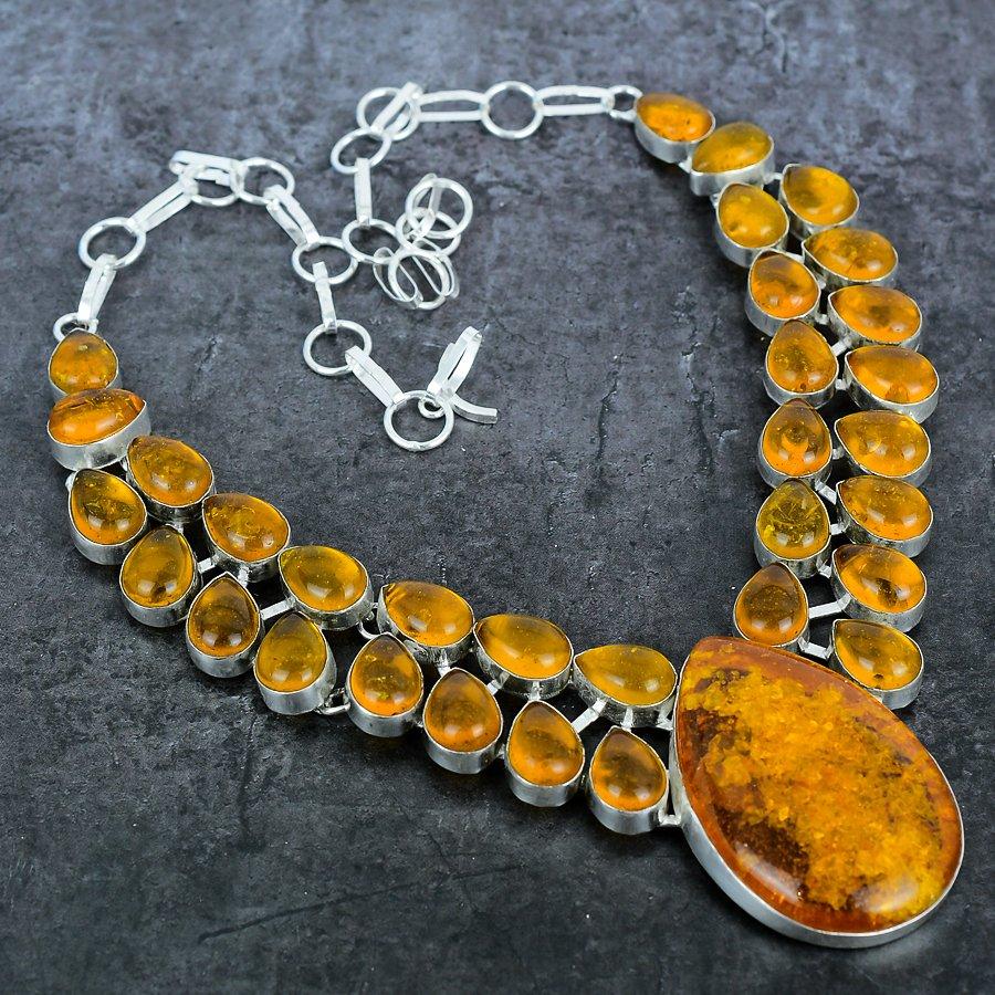 Baltic Amber Handmade 925 Sterling Silver Jewelry Necklace 18" R5k92