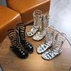 Детские ботинки Rivet Cool Boots для девочек, высокие туфли Barrel Star с открытым носком в римском стиле, летние новые сандалии для студентов 2024 года, элегантный темперамент
