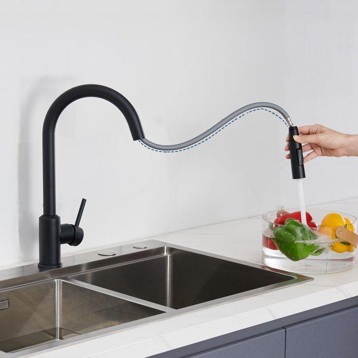 Évier de Cuisine - Noir Anthracite - 65x45cm - Granit - Mitigeur Extractible - 1 Bac