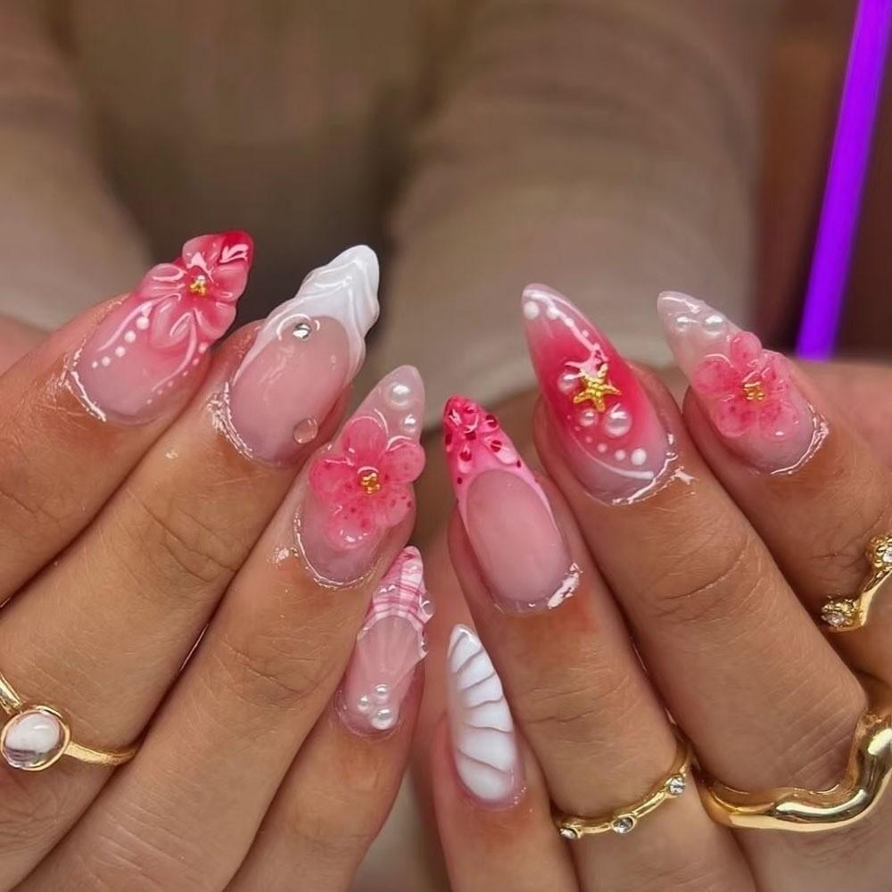 24pcs/set Detachable Press on Nails French Almond Fake Nail Tips New False Nail Women