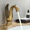 Golden Basin Faucet Deck Mount Sink Short Faucets Swan Shape Single Handle Sink Hot Cold Water Mixer Tap