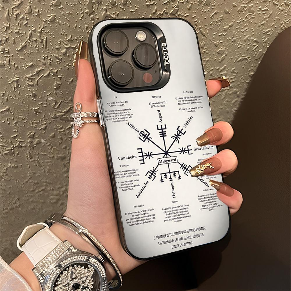 V-Viking Logo V-Vegvisir Phone Case For iPhone 16,15,14,13,12,11,Pro,Max,Plus,Mini,XS,SE Anti Fall Black Matte Hard Bumper