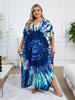 EDOLYNSA Navy Blue Women's Kaftan Hot Selling Bohemian Print Beach Dress Light Jacket Bathing Suit Cover Up Vacation Beach Wear House Robe Q1342