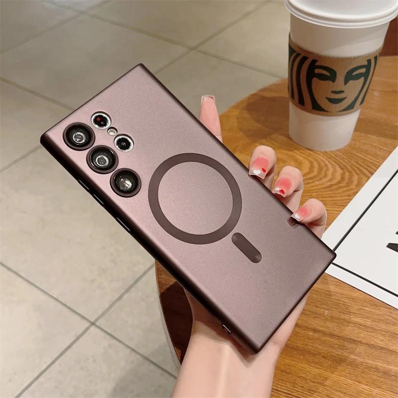 Для чехла Magsafe Wireless Charging Case для Samsung S24 S23 S22 S21 S20 S20FE S23FE Note 20 Ultra Plus TPU Soft Magnetic Back Cover