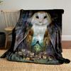 Mystical Owl and Village Scene for All Seasons Blanket Lunch Break Throw Gift