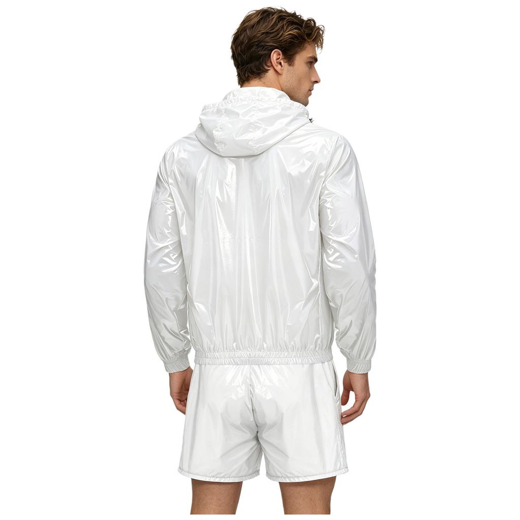 Mens Waterproof Sportswear Long Sleeve Zip Up Hooded Jacket Windbreaker Built-in Briefs Boxer Shorts Sweat Outfit