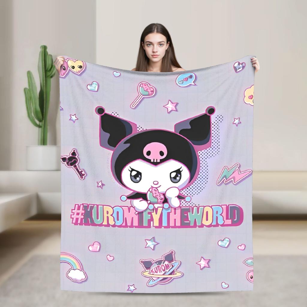 Фиолетовые пледы Kuromi Кавайный мультяшный шерстяной Потрясающие дышащие пледы для покрывала Осень/Зима
