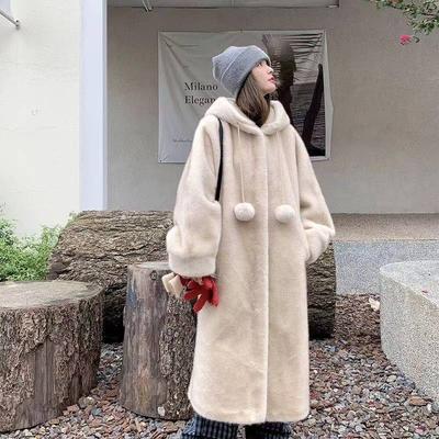 Куртка с капюшоном из искусственного меха норки, женская утолщенная зимняя плюшевая мягкая свободная длинная экологичная женская одежда