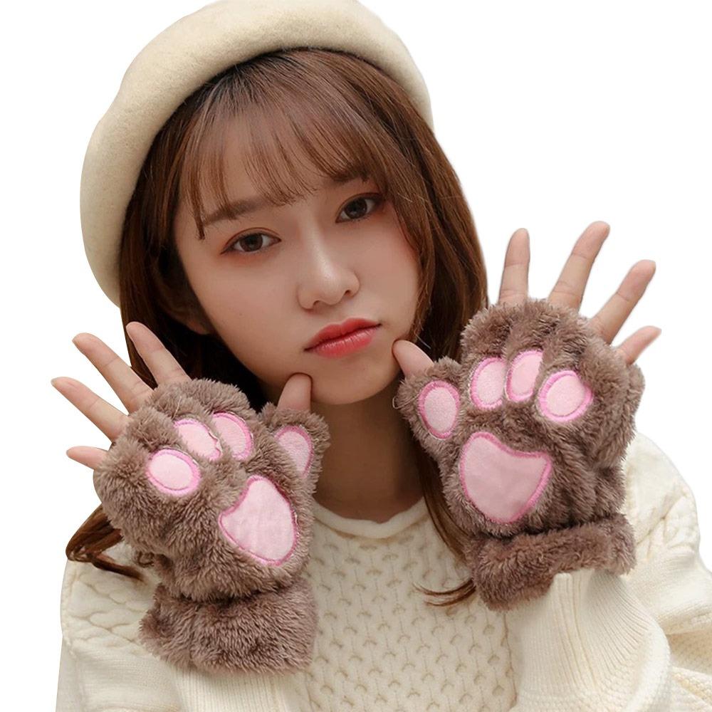 Plush Furry Mittens Bear Paw Animal Gloves Fashion Cat Paw Gloves Cosplay