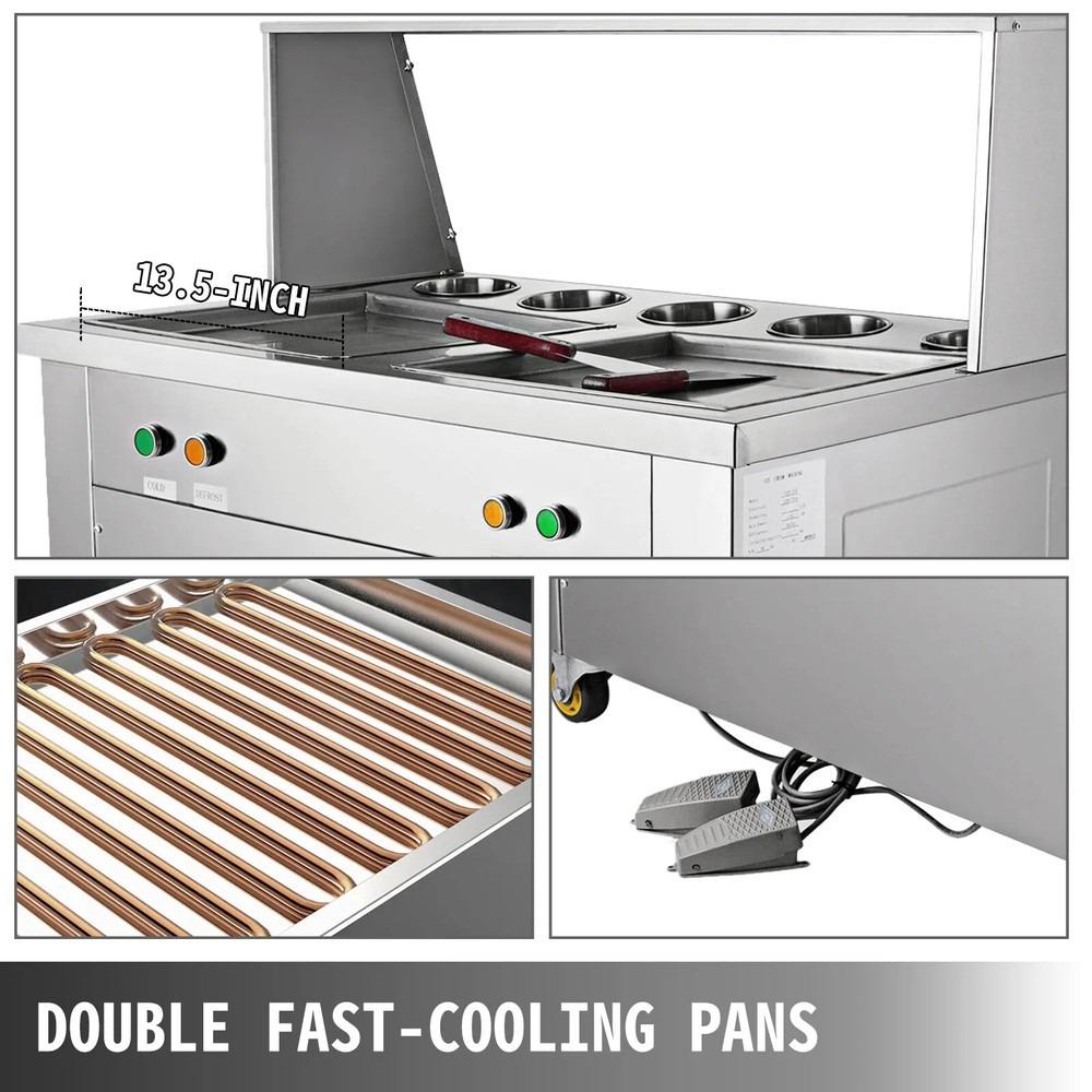 Commercial Rolled Ice Cream Machine, 1000W Fried Yogurt Maker, Double-Layer Dust Cover & Feeding Cups Included