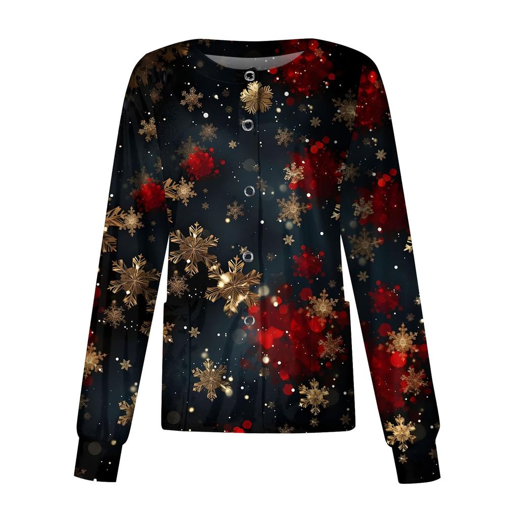 Женская повседневная модная однобортная куртка с длинным рукавом и стоячими лацканами с рождественским принтом, защитная рабочая куртка