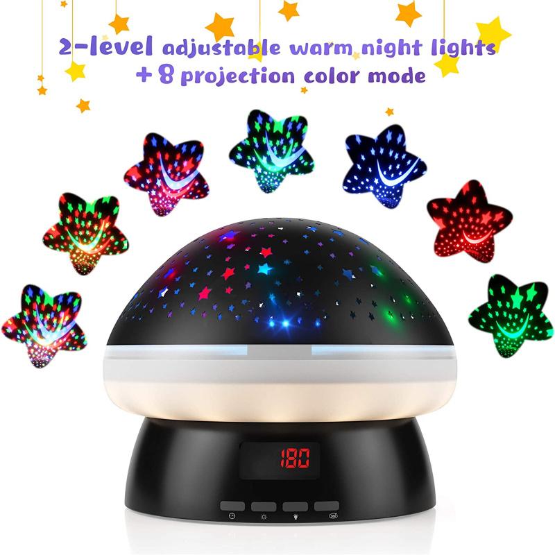 Детский проектор ночного света с таймером дистанционного управления, вращающийся на 360 градусов, 3 уровня яркости