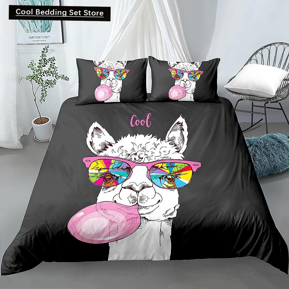 Пододеяльник из альпаки размера King Queen Kawaii Farm Animals комплект постельного белья для детей с рисунком ламы из альпаки 2/3 шт. полиэстеровый пододеяльник