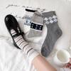 Small Flower Cotton Socks Grey Checkered Boneless Pile Socks New Mid-calf Socks  Spring Summer