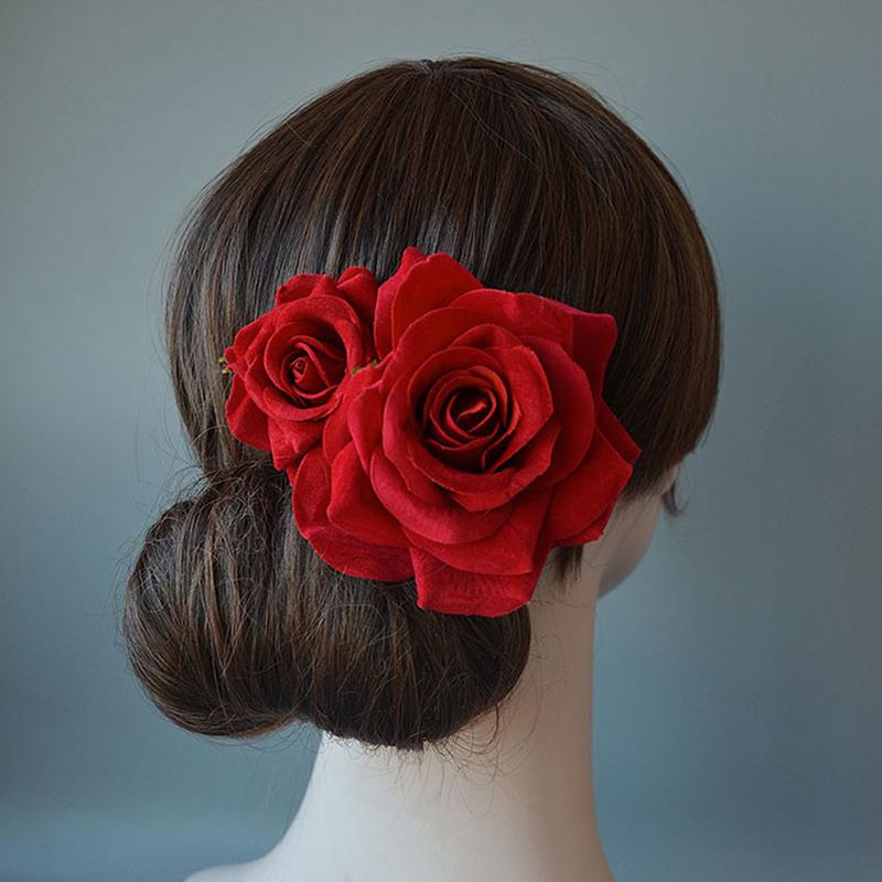 Rose Flower Hair Clip Women Seaside Party Hairgrip Bridal Hairpin Headwear Solid Color Headwear