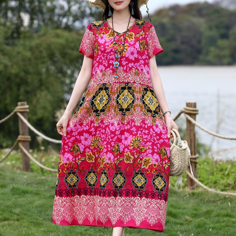 Большие размеры женские элегантные платья летняя винтажная одежда повседневные короткие рукава летние длинные платья