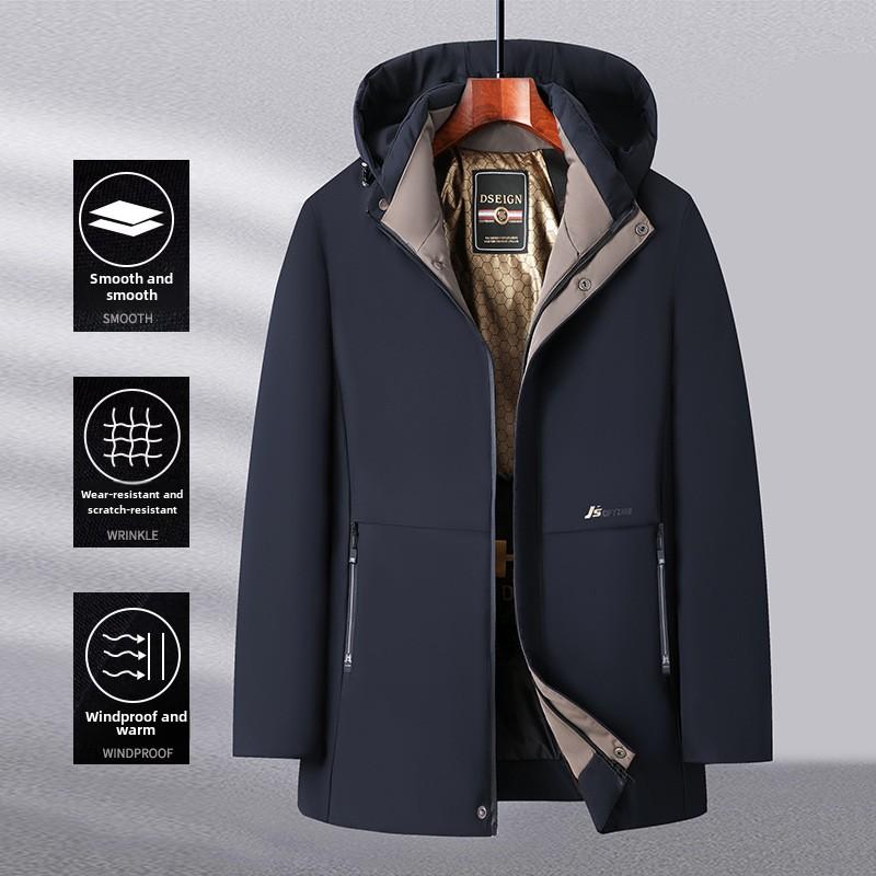 Men's Winter Thickened Cotton-padded Jacket Business Casual Down Jacket Mid-length Cotton Coat