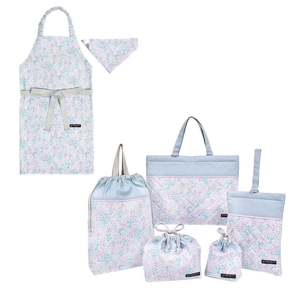 COLORFUL CANDY STYLE Kindergarten Entrance Lesson Shoe Drawstring Gym Clothes Lunch Cup Accessory Apron Floral Cute NT609400 6-piece Set, Bag, Case,