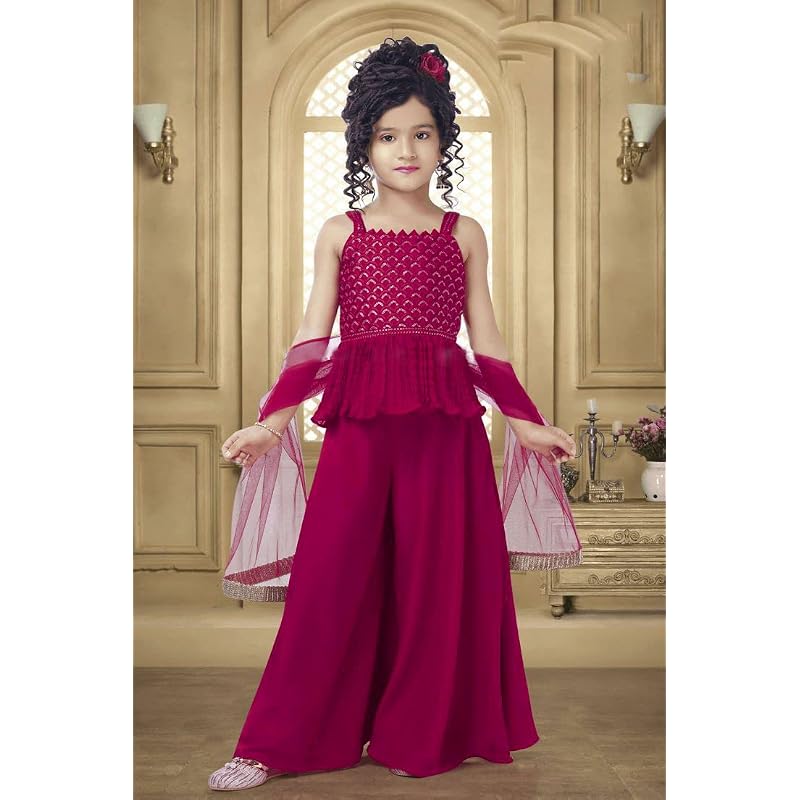 Костюм Angel F Studio для девочек из смесовой ткани креп-rayon с вышивкой, с брюками-шарарами и дупаттой, комплект ( Годы, Рани)