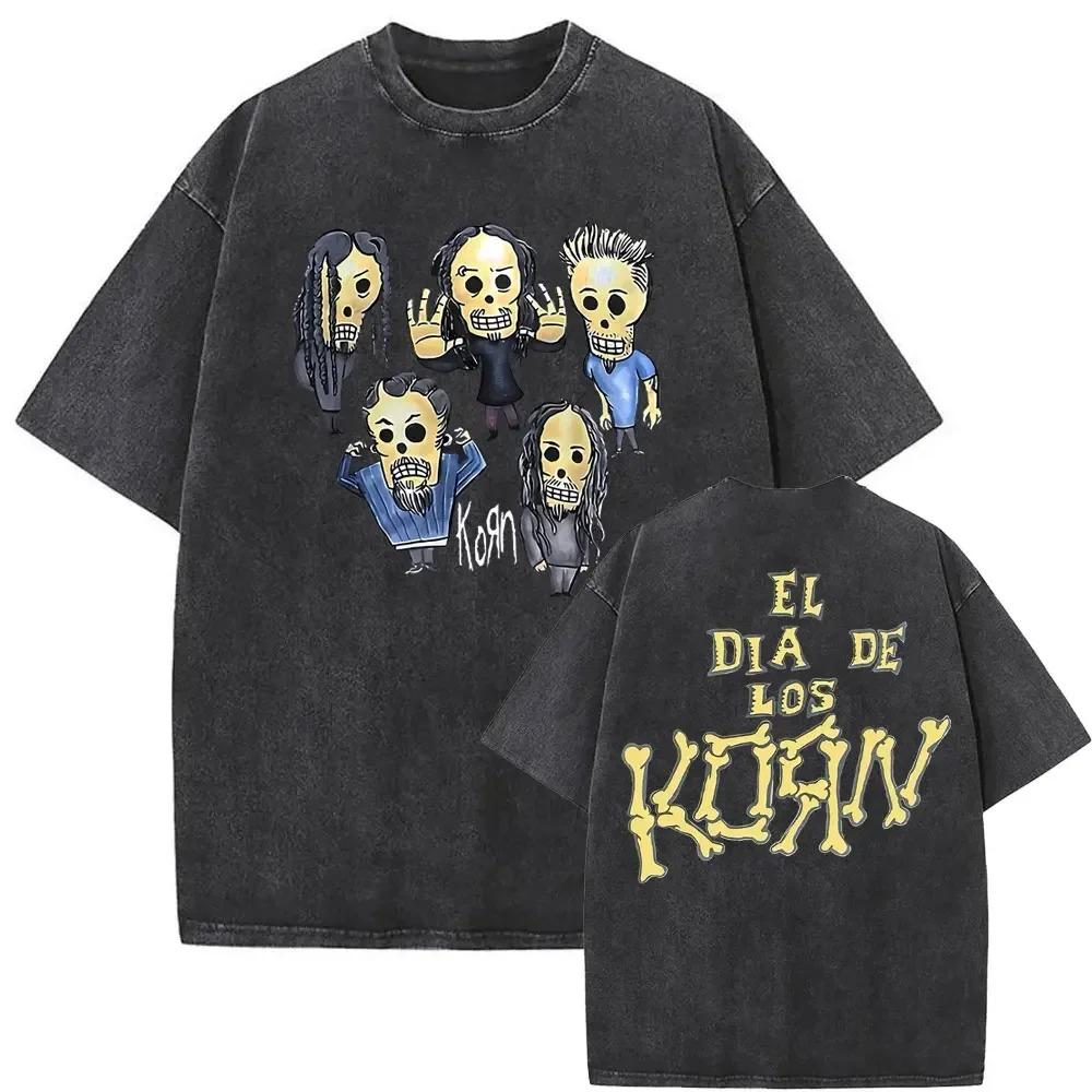 Korn Крылатый Череп Готический Винтажный Стиранный Оверсайз Футболка | Nu-Metal Рок-Группа Уличная Одежда Футболка