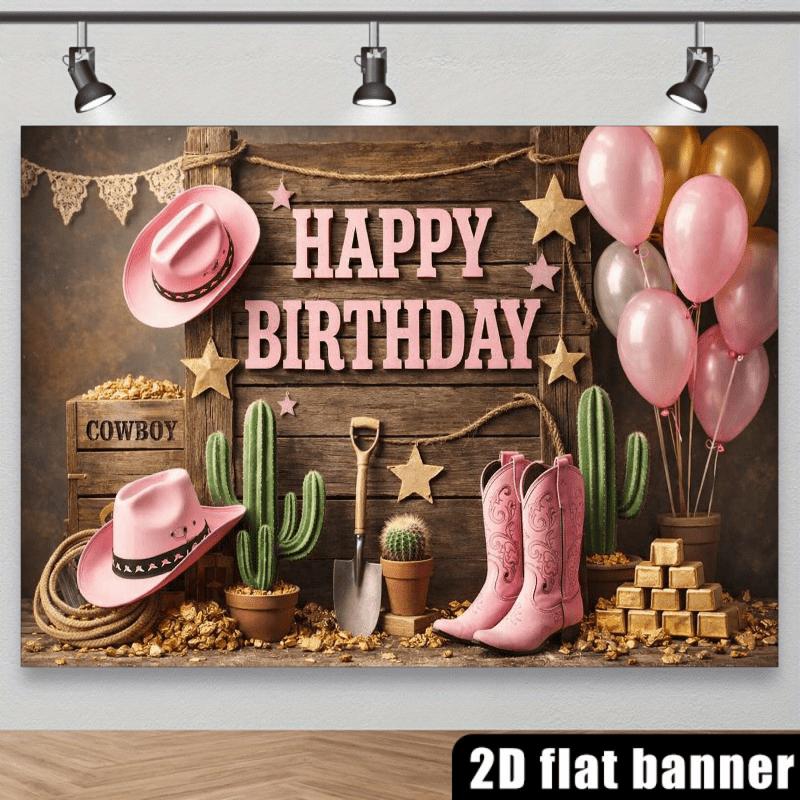 2D pink denim hat themed background fabric, including pink denim hat, pink denim boots and cactuszyc