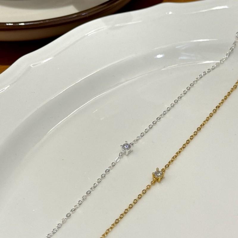 Minimalist Sterling Micro Pave Zircon Mini Bracelet Stackable Fine Chain Women Daily Wear