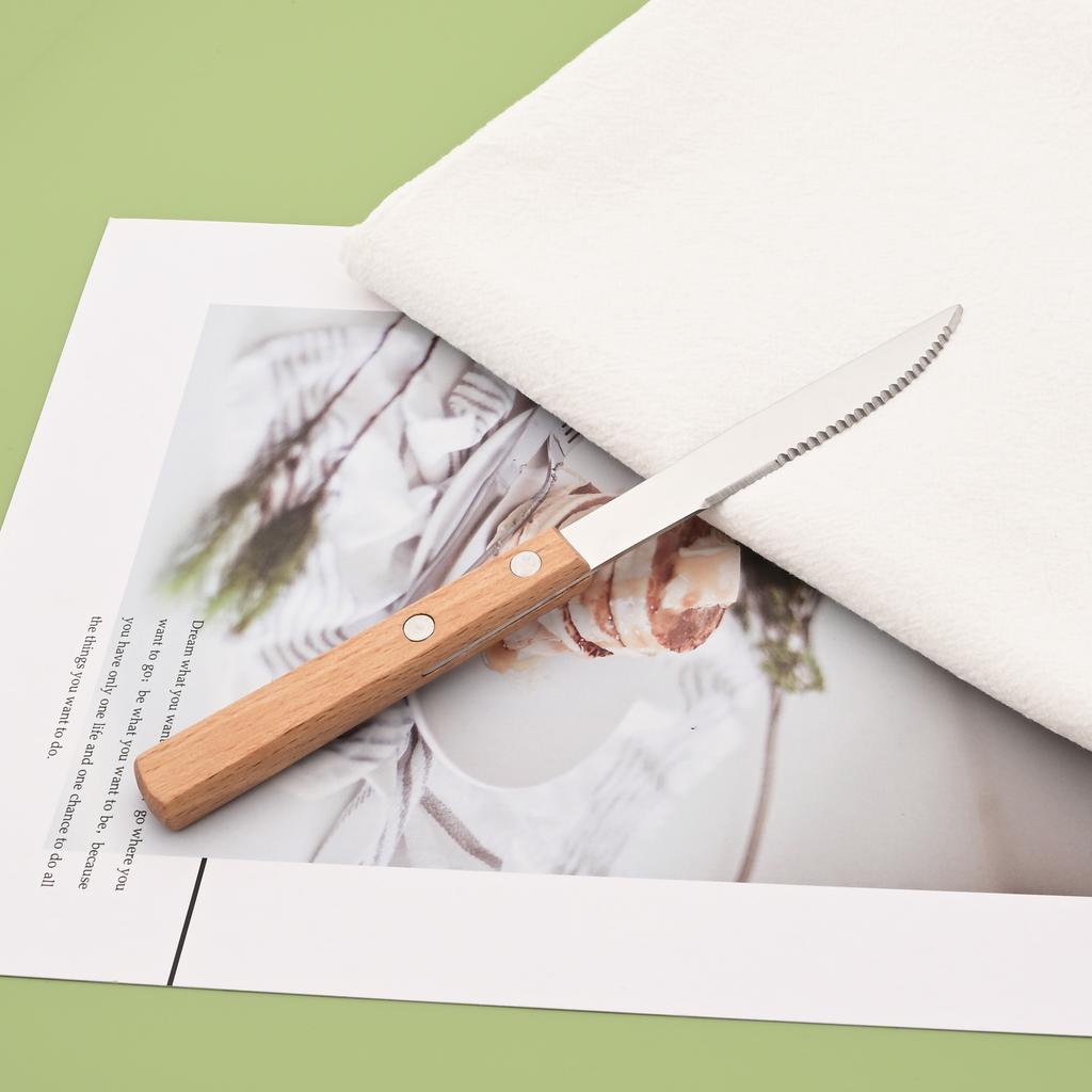 8Pcs Silver Wooden Handle Steak Knife Dinnerware Set 304 Stainless Steel Flatware Sharp Knife Set Tableware Cutlery Knives Set