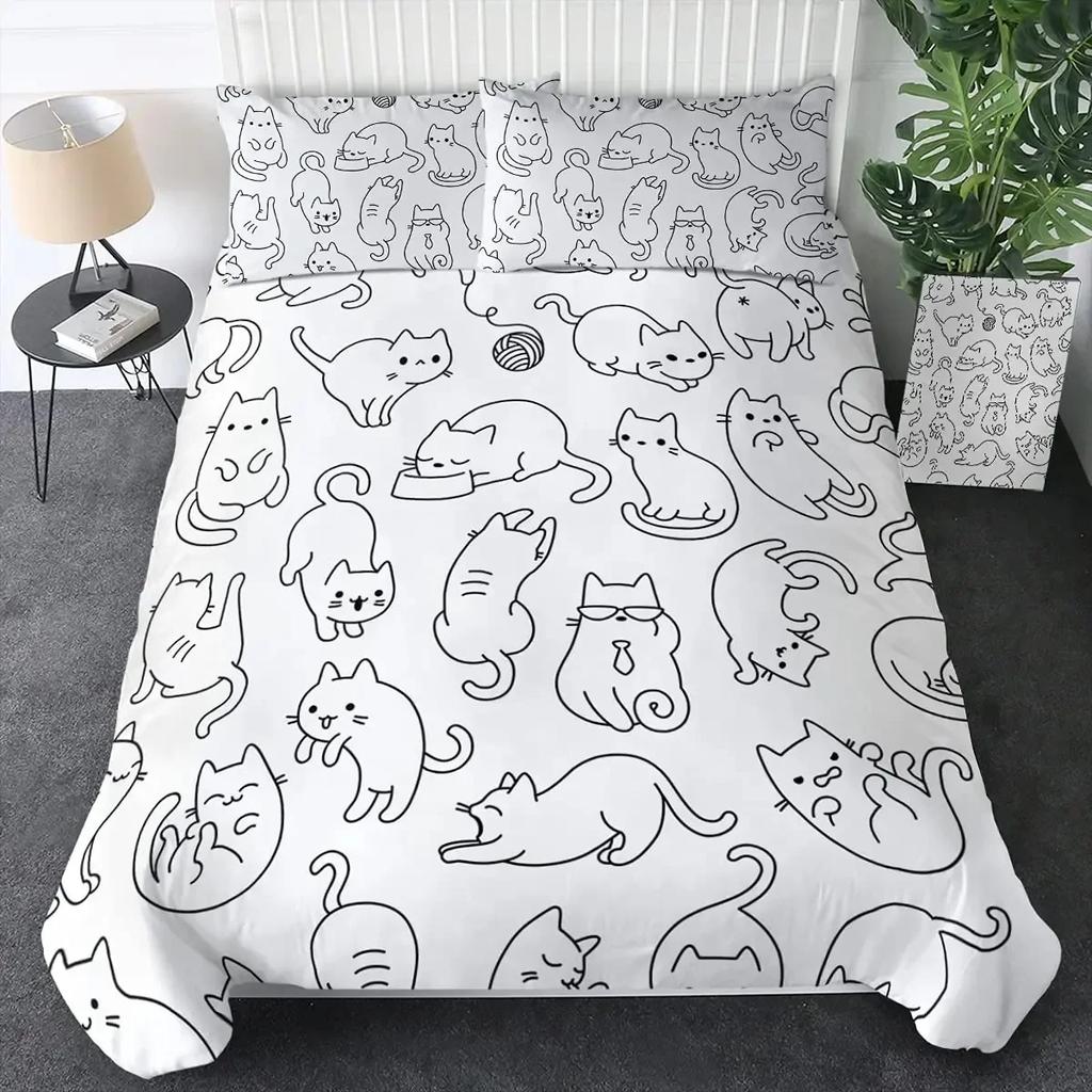 Cats Grey And White Cats Comfortable Duvet Quilt Cover Pillowcase Bedding Set Children Bedroom Decoration Home Textile