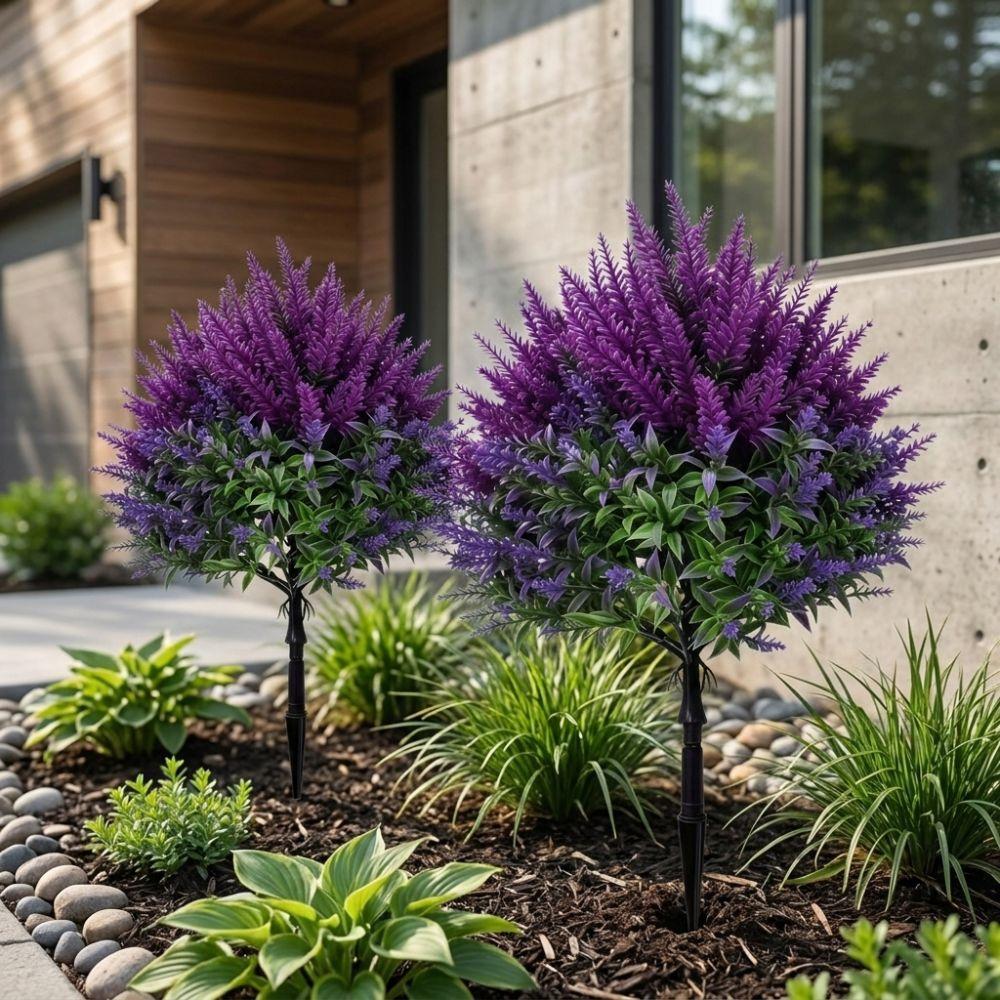 Fade Proof Artificial Spike Lavender Plants Plastic Fake Green Plant Yard Decor