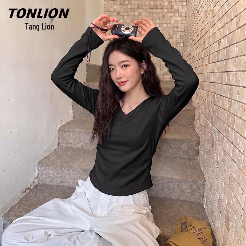 Женский утепленный топ TonLion с V-образным вырезом, плиссировкой и рукавами-колоколами