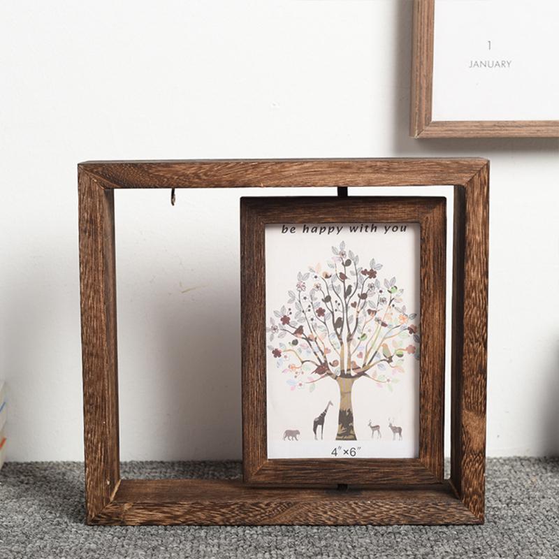 Wooden Picture Frame Creative 360 Degree Rotating Ornament Mothers Day Gifts Birthday Gifts For 4x6
