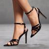 Sexy Pointed Open Toe Black High Heels Gladiator Sandals Women Summer Party Dress Shoe Fashion Ankle Strap Sandalias Mujer