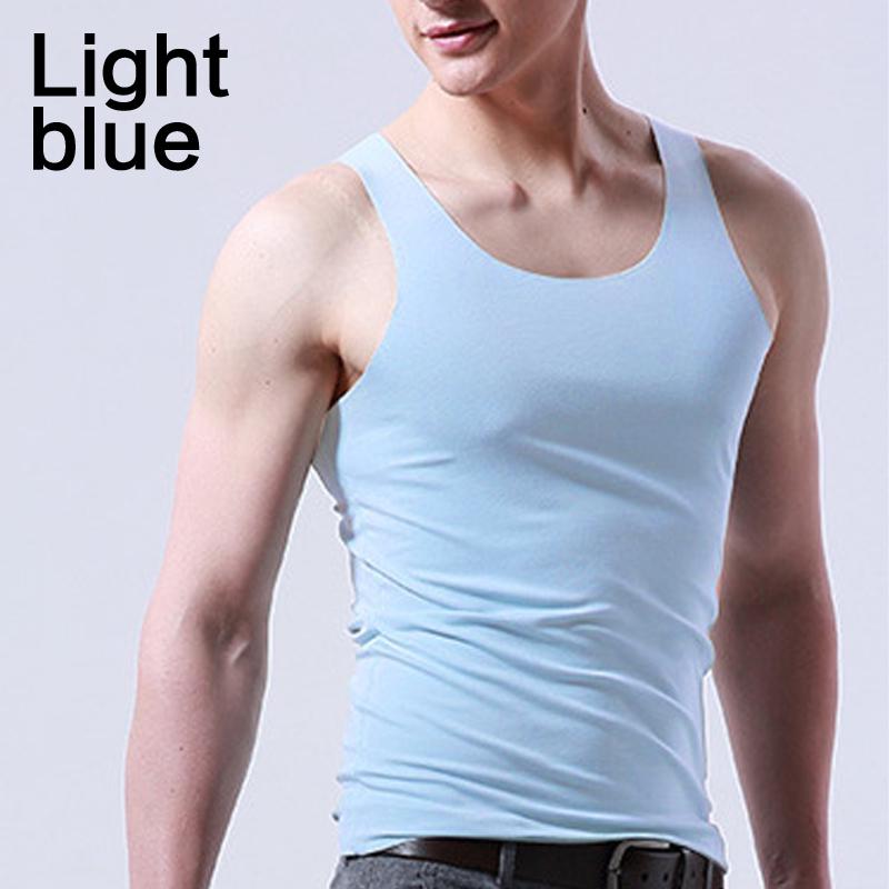 1 шт., повседневная тонкая облегающая майка, мужская бесшовная майка из ледяного шелка, надувной топ, однотонный эластичный модный топ