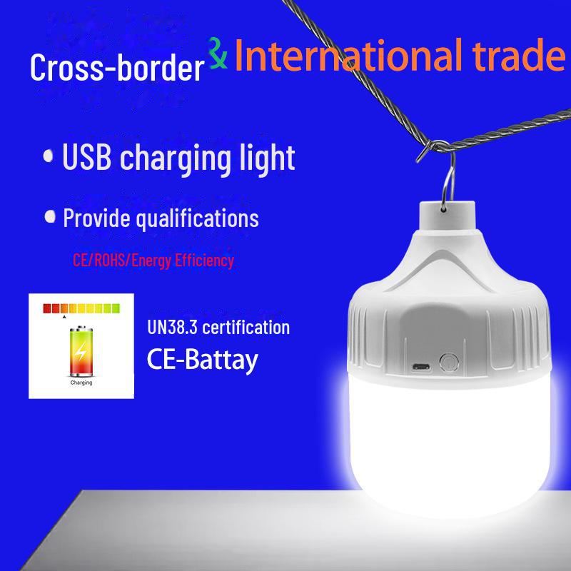 Перезаряжаемая светодиодная аварийная лампочка USB для кемпинга на открытом воздухе, ночных рынков и беспроводного энергосберегающего освещения