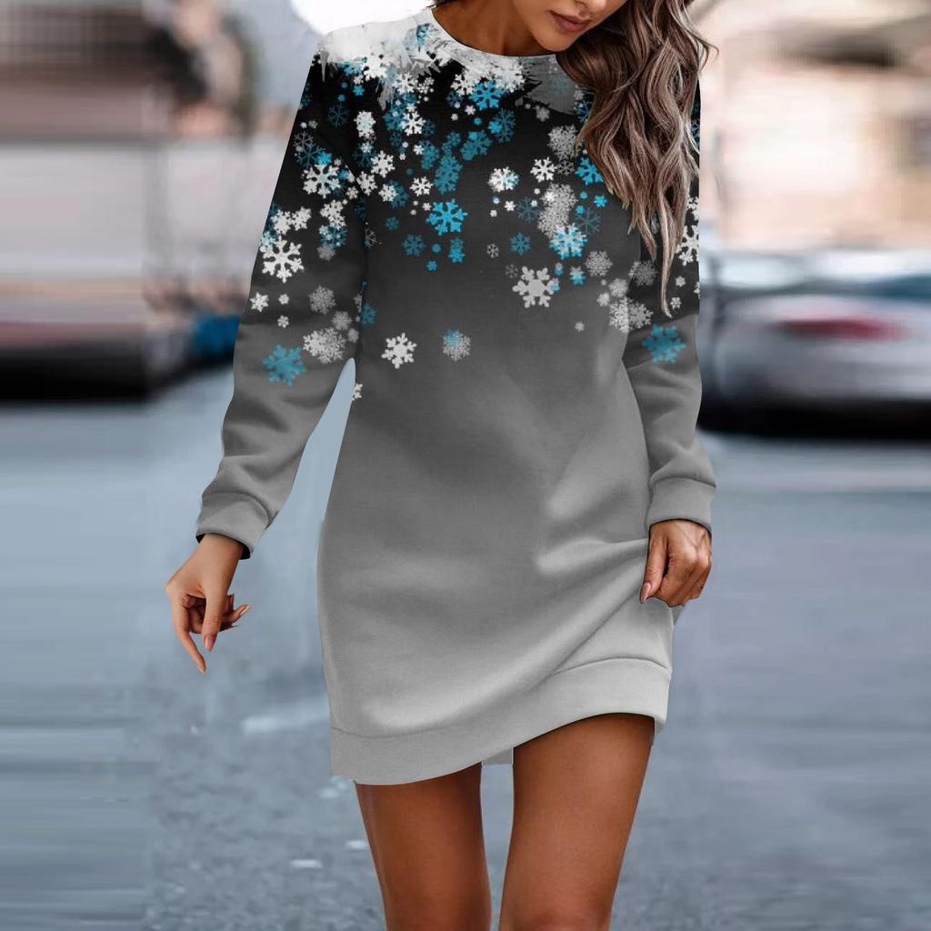 Платье с длинным рукавом для женщин, повседневное рождественское пуловер с принтом, платье-свитер, осень