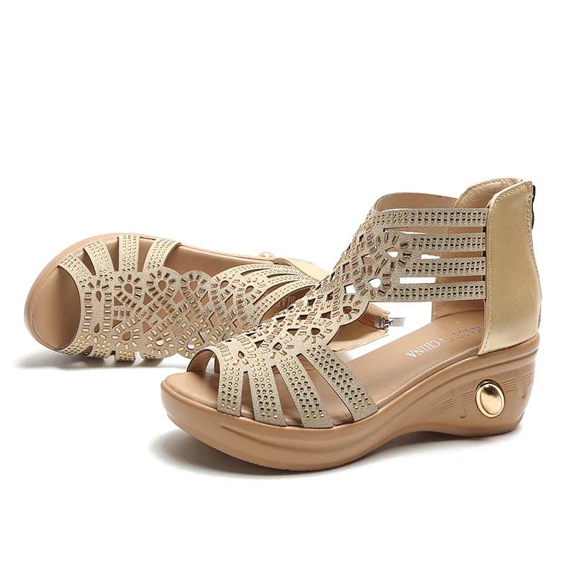 2025 Новая Мода Клиновые Сандалии Женские Летние Туфли Элегантные Женские Римские Сандалии С Вырезами Женские Сандалии Черные Клиновые Каблуки