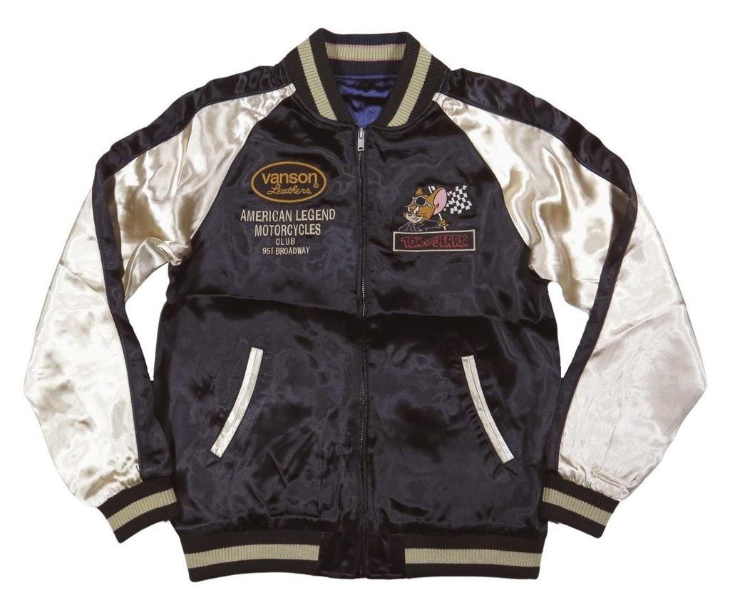 Коллаборация Тома и Джерри Двусторонний вискозный атлас Sukajan XL ЧЕРНЫЙ [Banson] TJV-2307 (черный)