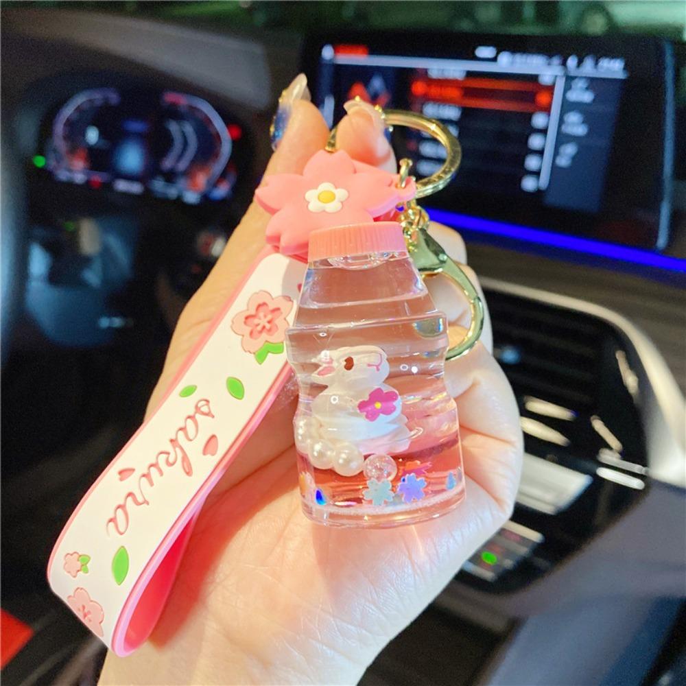 Подвеска-брелок в виде бутылки с жидким песком, брелок в виде кролика и чашки молочного чая боба, кольцо для ключей