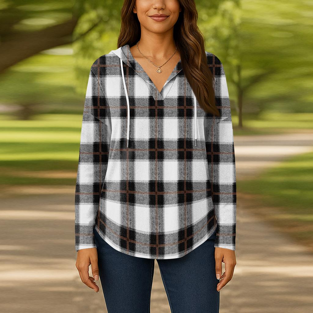 Женские модные толстовки с капюшоном V-образным вырезом с длинным рукавом и цветочным принтом на шнурке, повседневные свободные пуловеры