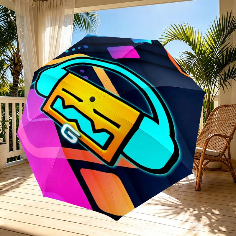 Geometry Dash Print Automatic Open Close Umbrella, Portable Foldable Umbrella, for Outdoor Commute Camping Trip, Ideal Birthday Gift