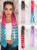 Hair Extensions 24inch Long Straight Hair Natural Black To Pink Multicolor Gradation Lantern Bubble Braid Plait Ponytail Wig With Rubber Band