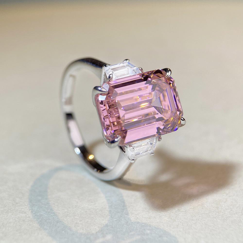 Emerald Cut Pink Zircon Diamond 925 Silver Ring for Women
