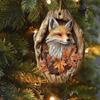Fox Christmas Ornament 2D Acrylic Forest Animal Hanging Decoration Fox In Tree Hole Holiday Ornament for Xmas Tree Animal Lovers