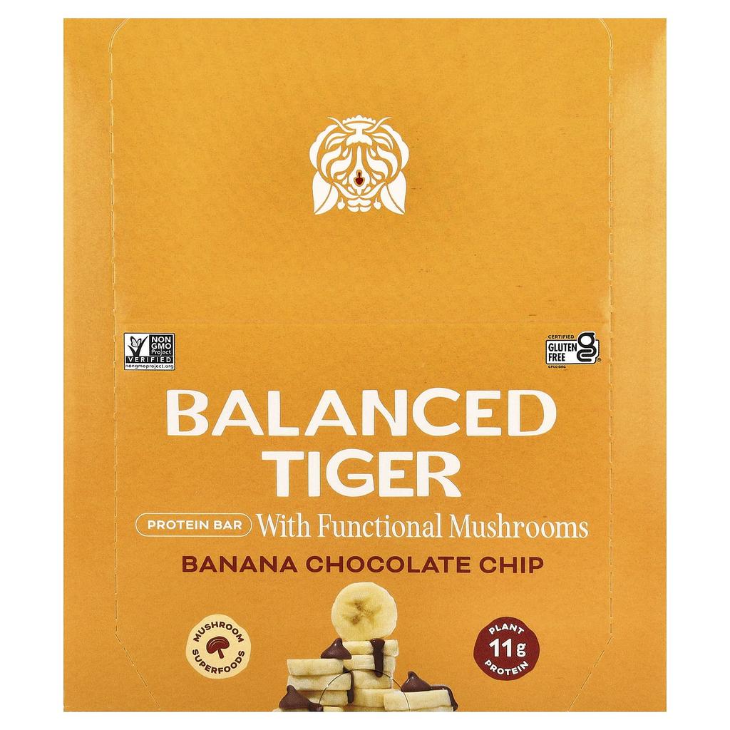 Balanced Tiger Protein Bar, Banana Chocolate Chip, 12 Bars, 44g (1.55oz) Each