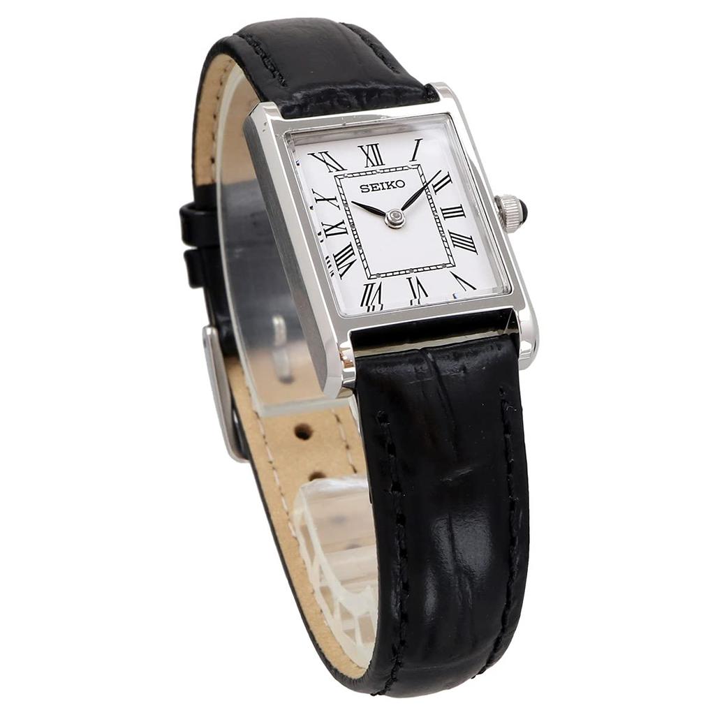 Часы SEIKO Square Design Quartz SWR053 с белым циферблатом и черным кожаным ремешком [Seiko] Женские [Товар]