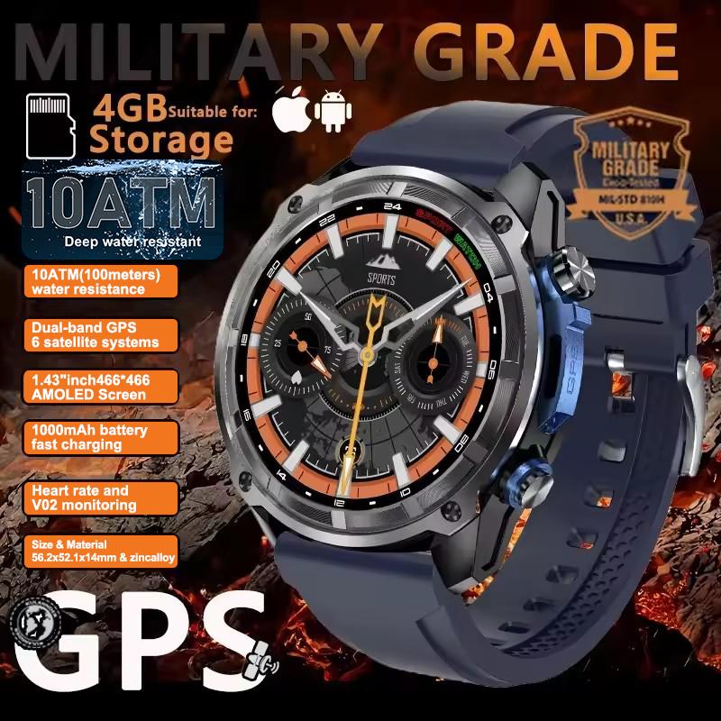 Новые встроенные умные часы с настоящим GPS, HD, для мужчин, для улицы, с альтиметром, батарея 1000 мАч, память 4 ГБ, водонепроницаемость 10 АТМ, Bluetooth-звонки, спорт, фитнес, модные умные часы